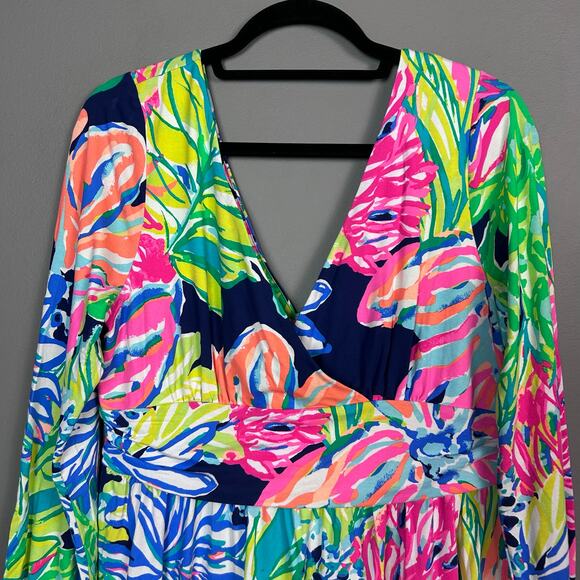 Lilly Pulitzer dress XL Fleur Resort Floral Colorful fit flare wrap RECENT - Picture 6 of 12